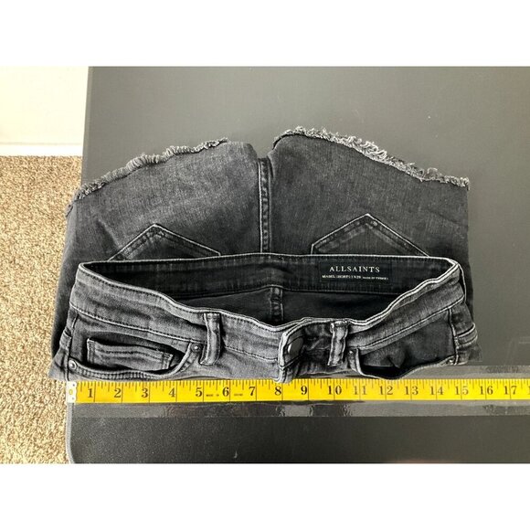 AllSaints Shorts Women 28 Off Black Distressed Mabel High‎ Waisted Raw Hem Denim - Picture 4 of 8